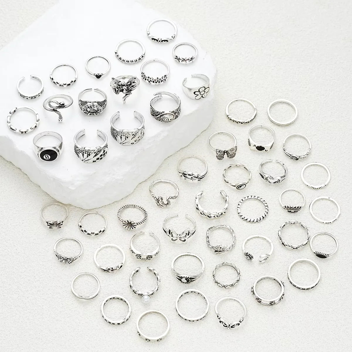 51 Pcs Punk Ring Set For Women Men Gothic Butterfly Heart Snake Angel Black 8 Design Match Ring Daily Wear Jewelry Gifts 2025