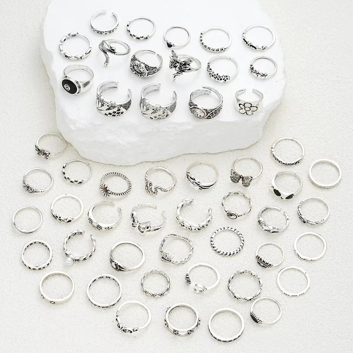 51 Pcs Punk Ring Set For Women Men Gothic Butterfly Heart Snake Angel Black 8 Design Match Ring Daily Wear Jewelry Gifts 2025
