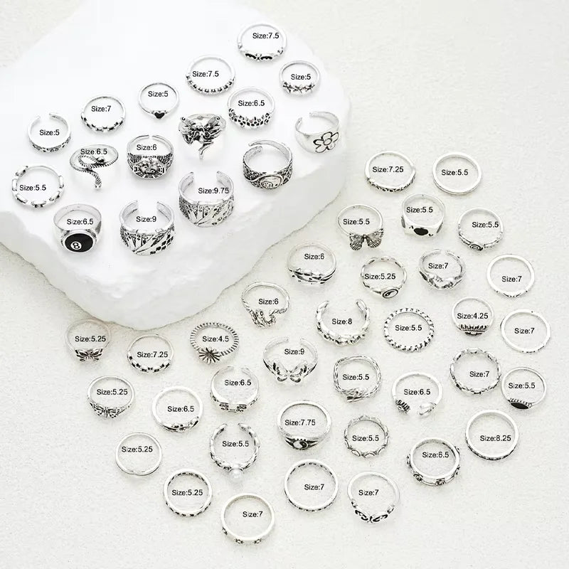 51 Pcs Punk Ring Set For Women Men Gothic Butterfly Heart Snake Angel Black 8 Design Match Ring Daily Wear Jewelry Gifts 2025