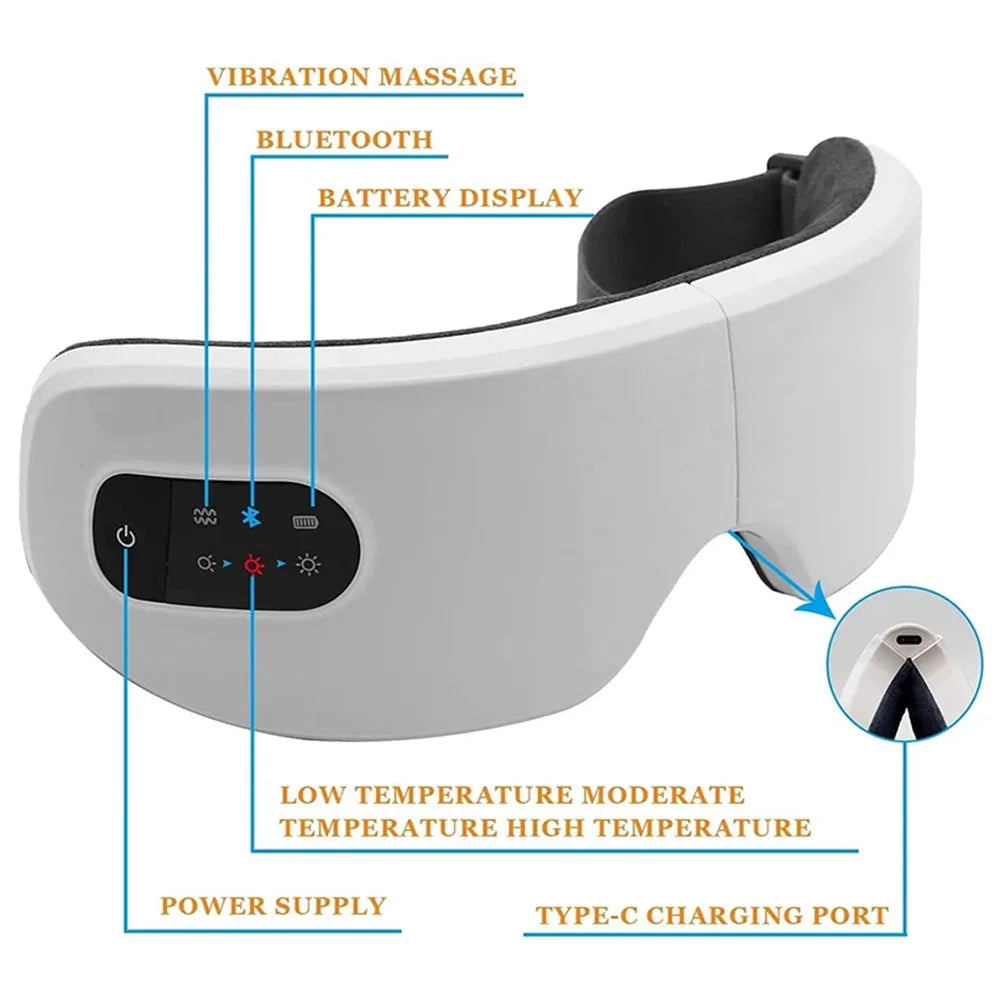 Smart Eye Massager 4 Modes Vibration Eye Care Instrument Hot Compress Bluetooth Eye Massage Relieve Fatigue Improve Sleep Shade